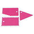 Rose red 3-piece cake cream scraper set with irregular teeth edges for smooth icing and decorating, ideal for baking and cake decorating.