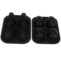Silicone skull-shaped ice tray with two funnels for Halloween-themed ice cubes, suitable for kitchen and kids' parties.