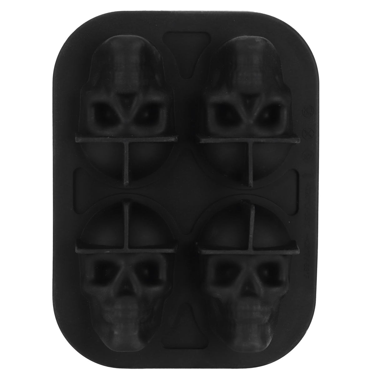 Silicone skull-shaped ice tray with two funnels, perfect for Halloween-themed ice cubes or fun kitchen uses.