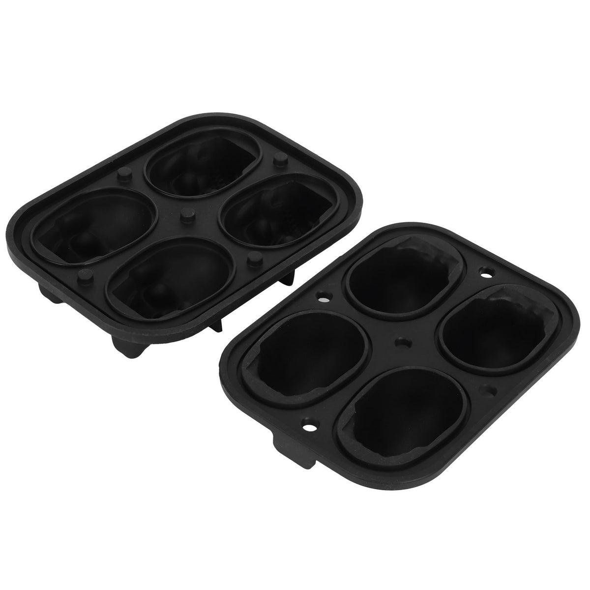 Silicone skull-shaped ice tray with two funnels, ideal for Halloween-themed ice cubes or ice cream shaping in the kitchen.