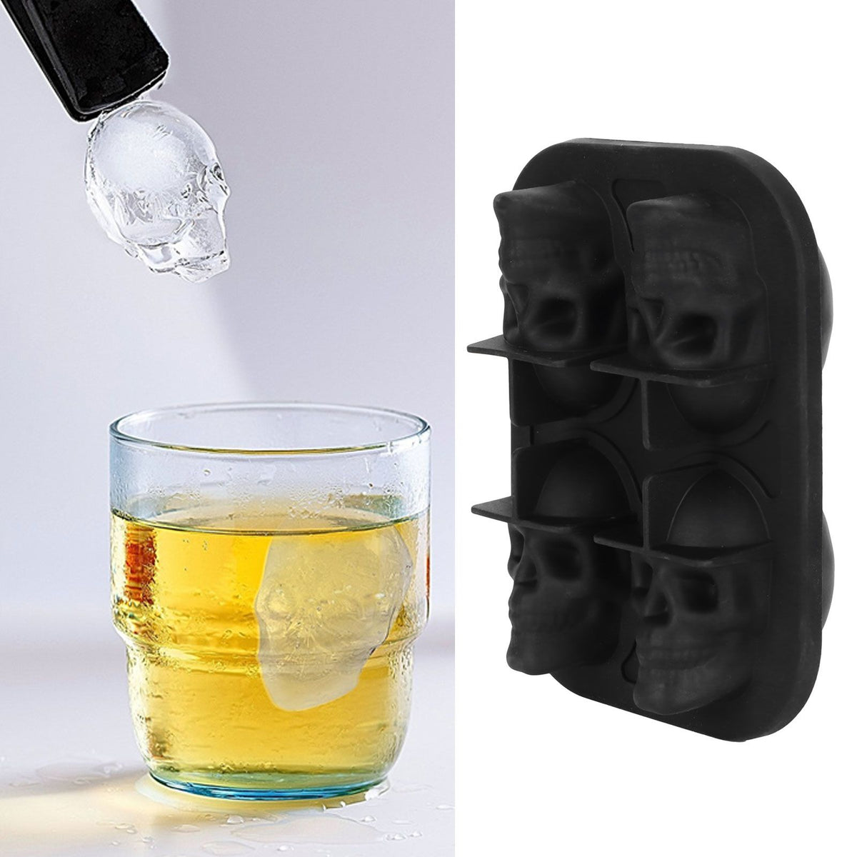 Silicone skull-shaped ice tray with two funnels from Everything Baby, suitable for Halloween treats and fun kitchen use.