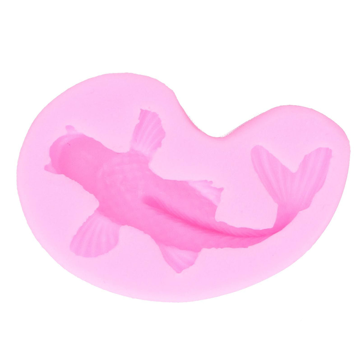 Pink goldfish-shaped silicone mold for fondant, cake, and chocolate decoration, perfect for baking and cake decorating.