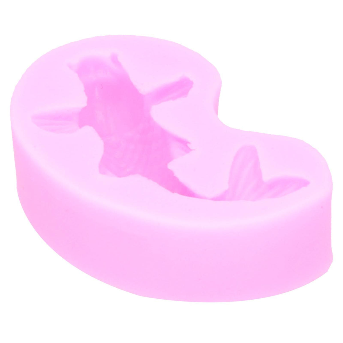 Pink goldfish-shaped silicone mold for fondant, cake decoration, and chocolate, ideal for baby and kids baking projects.