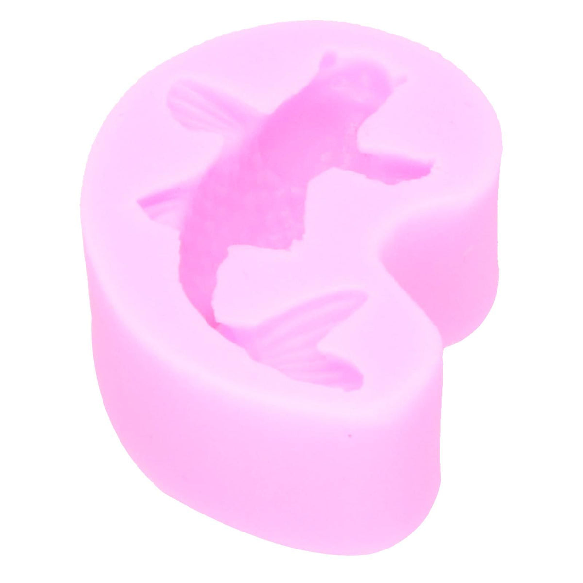 Pink goldfish-shaped silicone mold for fondant, cake, and chocolate decorations, ideal for baby and kids baking projects.