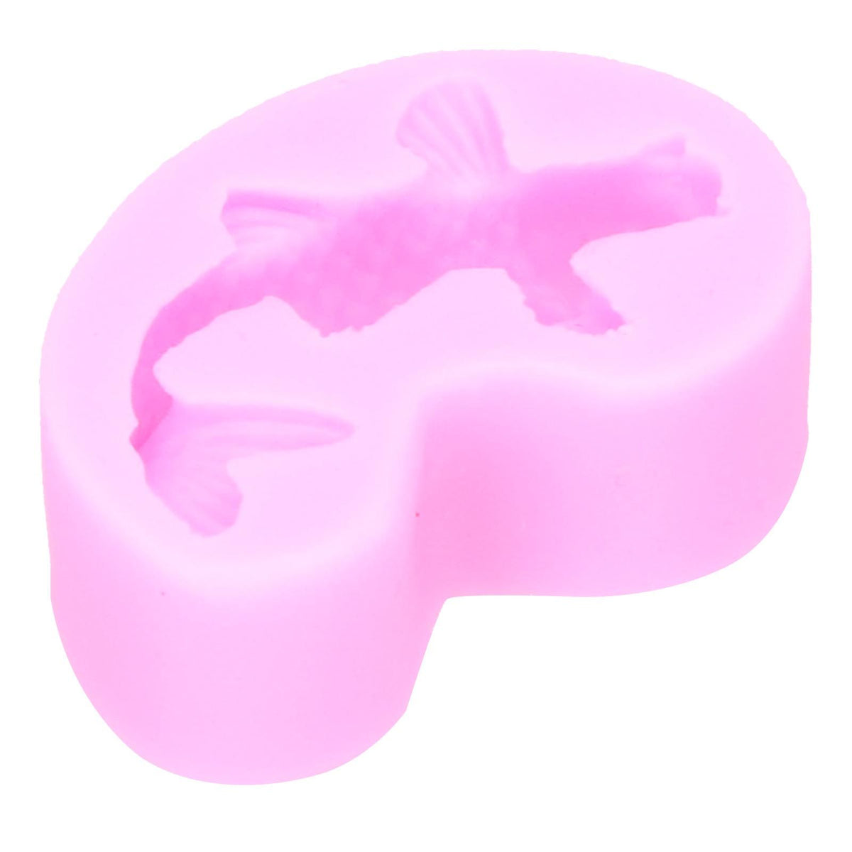 Pink goldfish-shaped silicone mold for fondant, cake, and chocolate decorations, ideal for baby and kids cake decorating.
