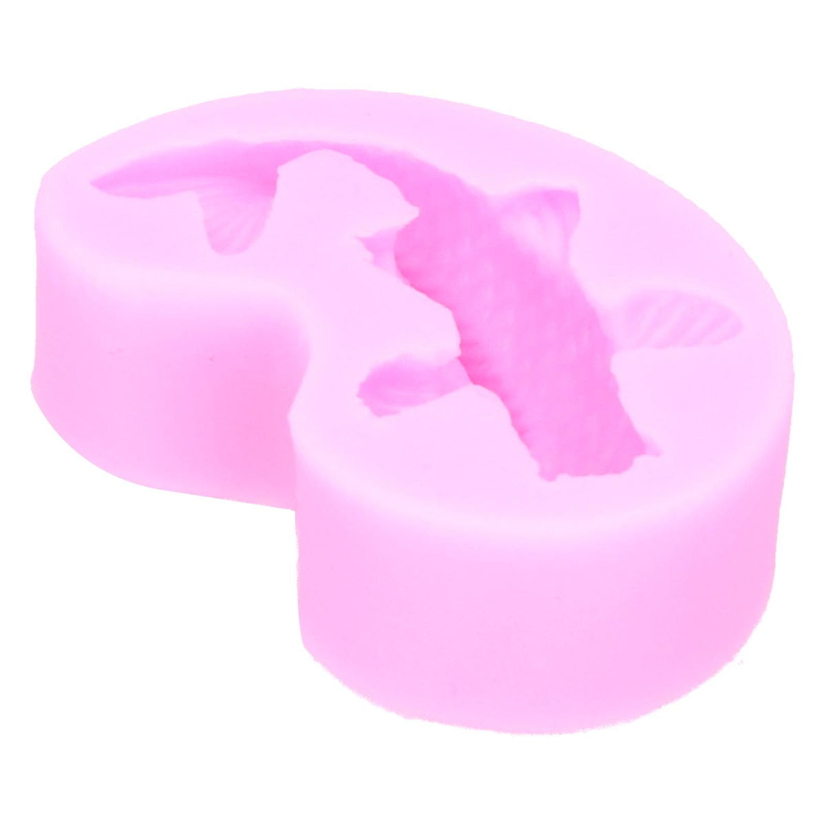 Pink silicone fondant mold in goldfish shape for cake and chocolate decorations, ideal for baby and kids nursing and feeding projects.