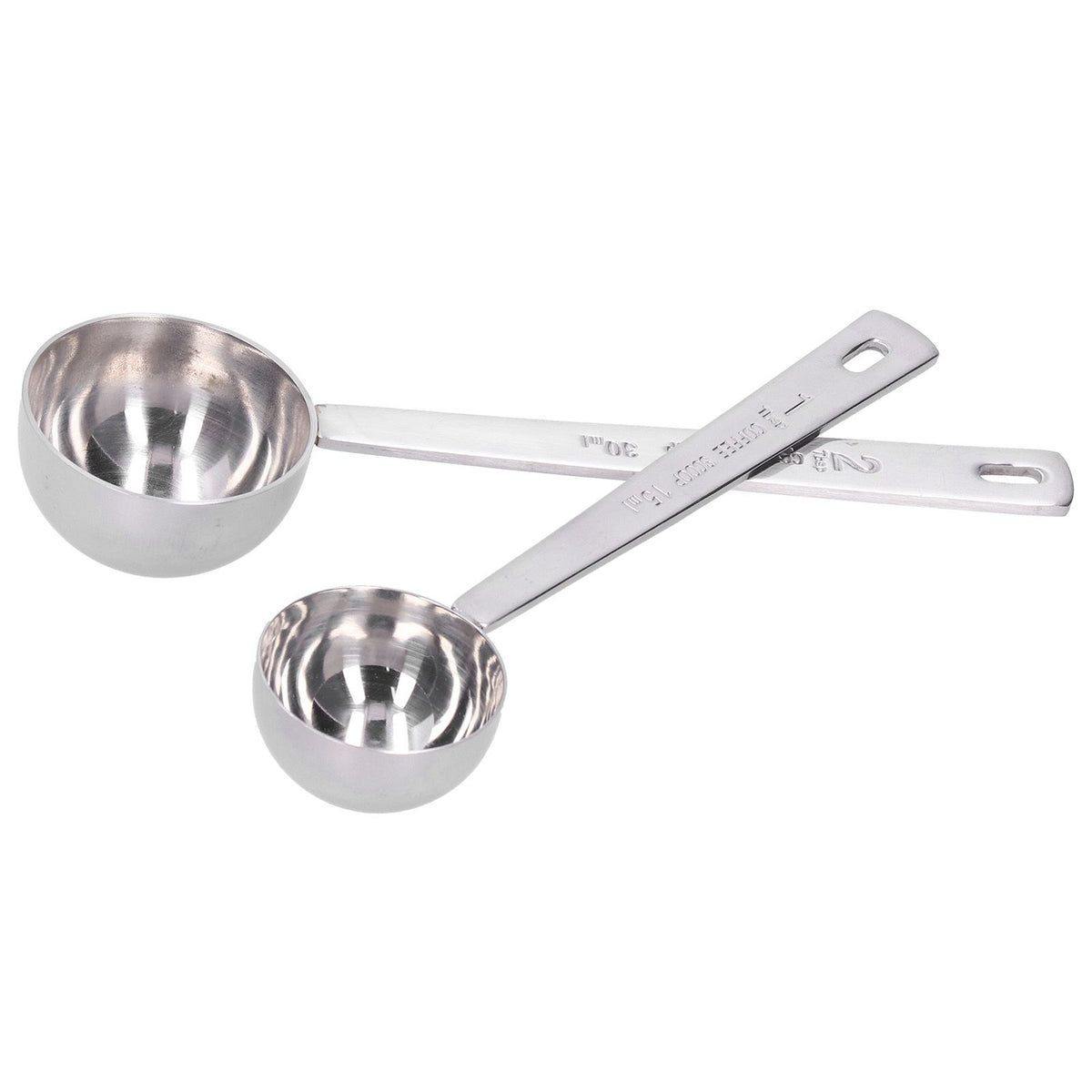 Two stainless steel measuring spoons with long handles for milk powder, suitable for baby and kid's outdoor play tools.