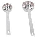 Two stainless steel measuring spoons with long handles for baby milk powder, durable and easy to use for feeding prep.