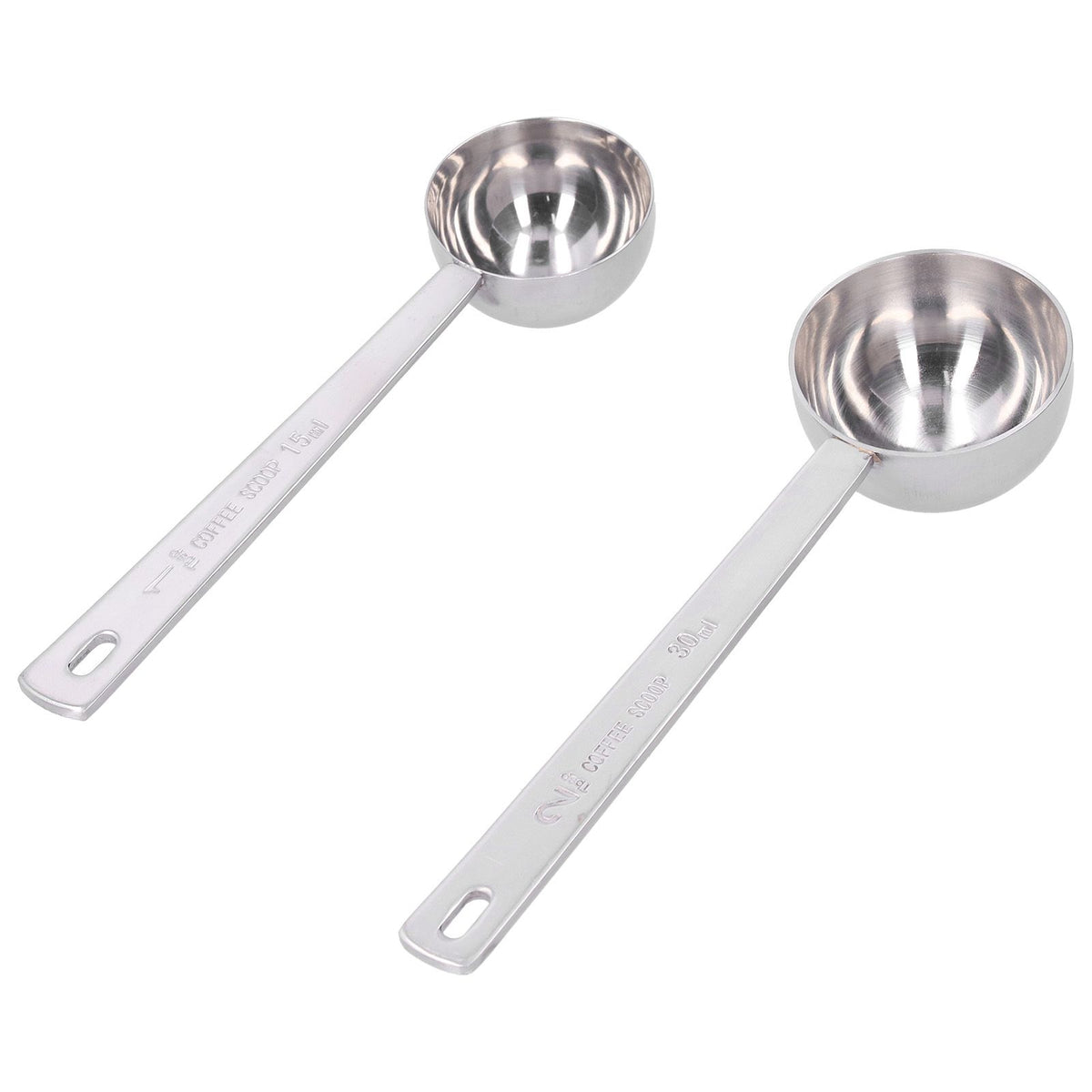 Two stainless steel measuring spoons with long handles for baby milk powder, ideal for precise measurements and outdoor use.