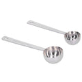 Two stainless steel measuring spoons with long handles, ideal for measuring milk powder, from Everything Baby.