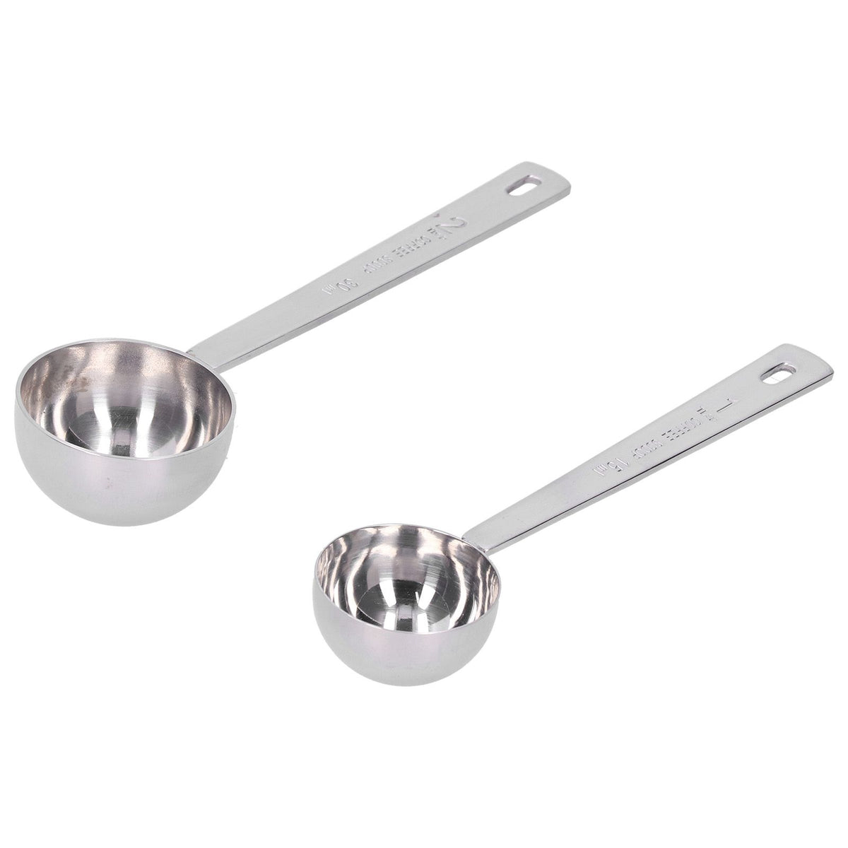 Two stainless steel measuring spoons with long handles, ideal for measuring milk powder, from Everything Baby.