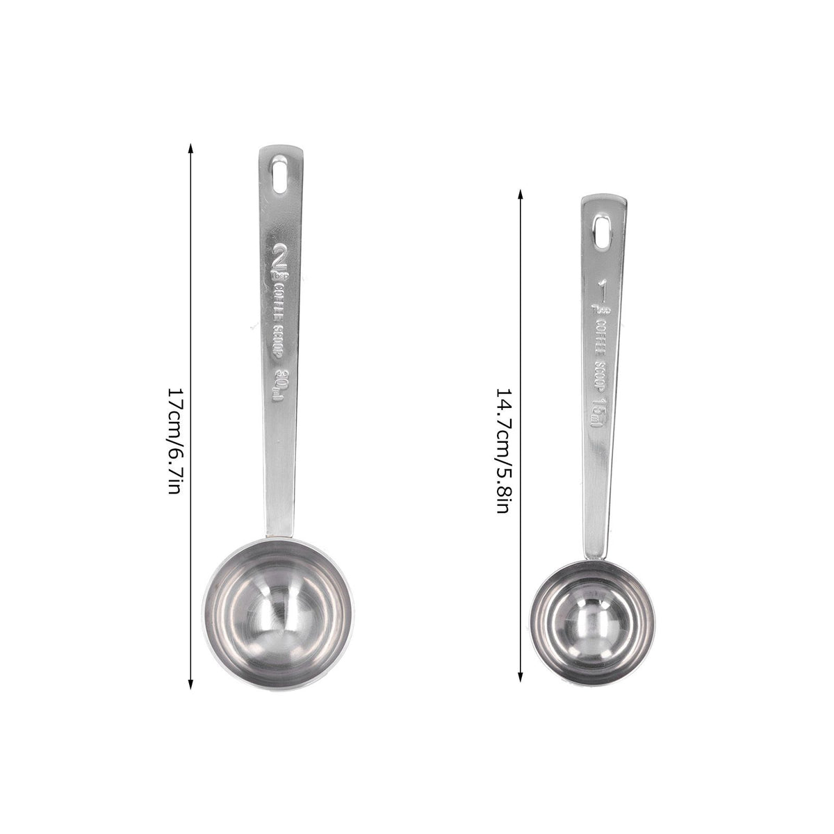 Two stainless steel measuring spoons with long handles, ideal for measuring milk powder in baby and kids outdoor play equipment.