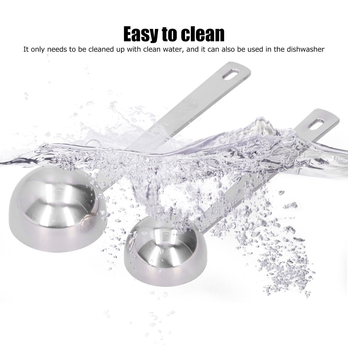 Two stainless steel measuring spoons with long handles for milk powder, ideal for baby and kids outdoor play tools.
