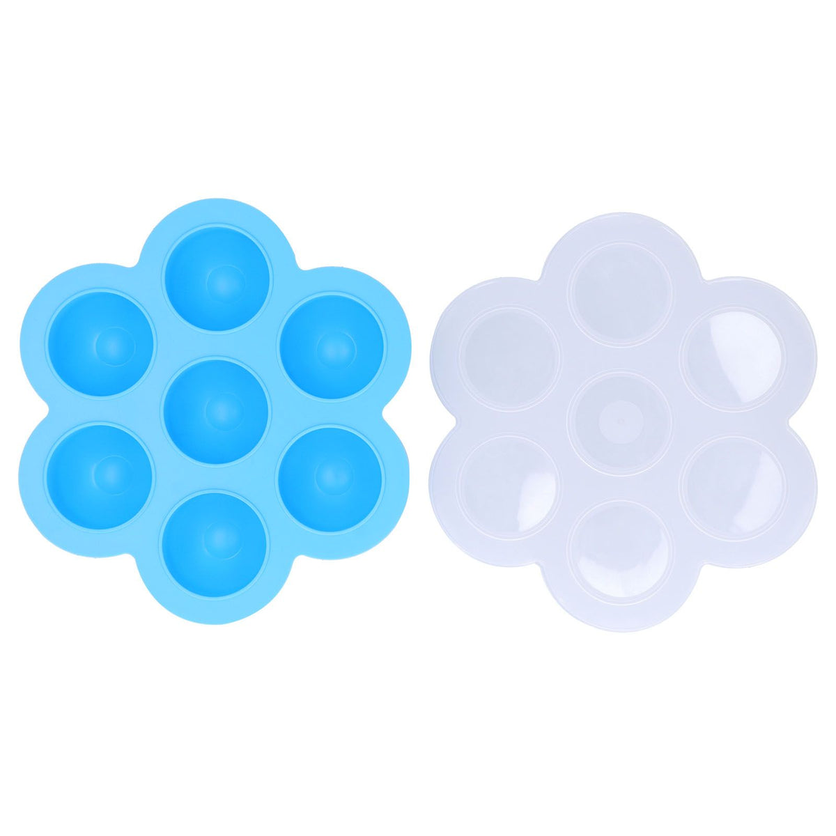 Sky blue 7-grid silicone baby food storage container with lid, ideal for feeding and storing baby food from Everything Baby