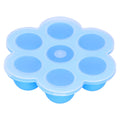 Sky blue silicone baby food storage container with 7-grid design and lid, ideal for baby feeding and food supplements.