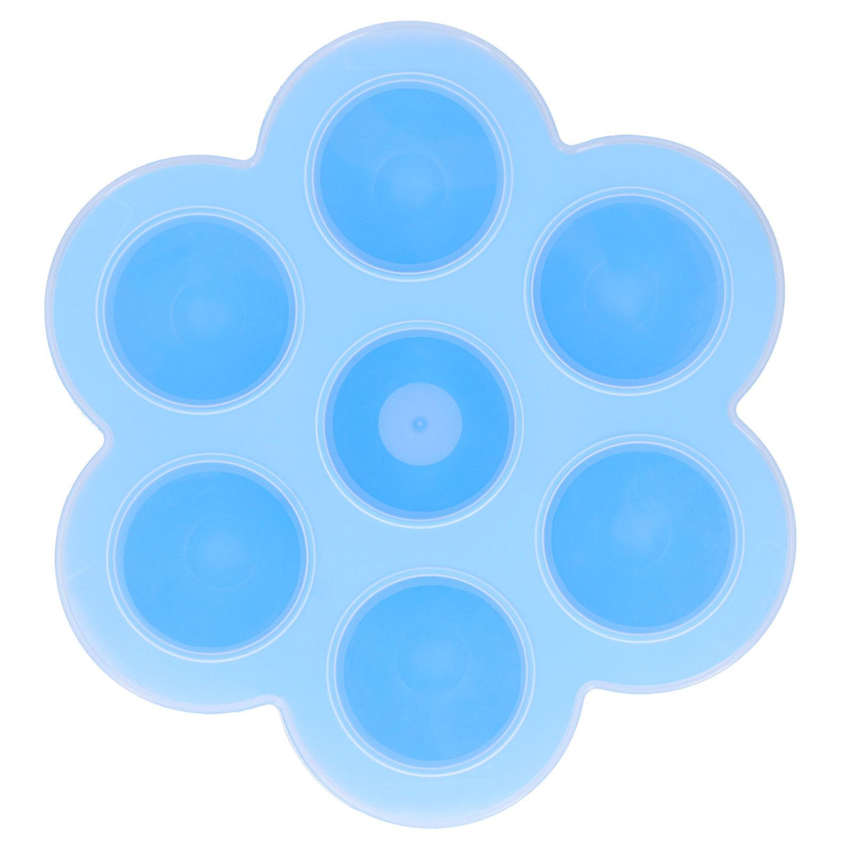 Sky blue silicone 7-grid baby food storage container with lid, ideal for feeding and supplement organization for babies and kids.