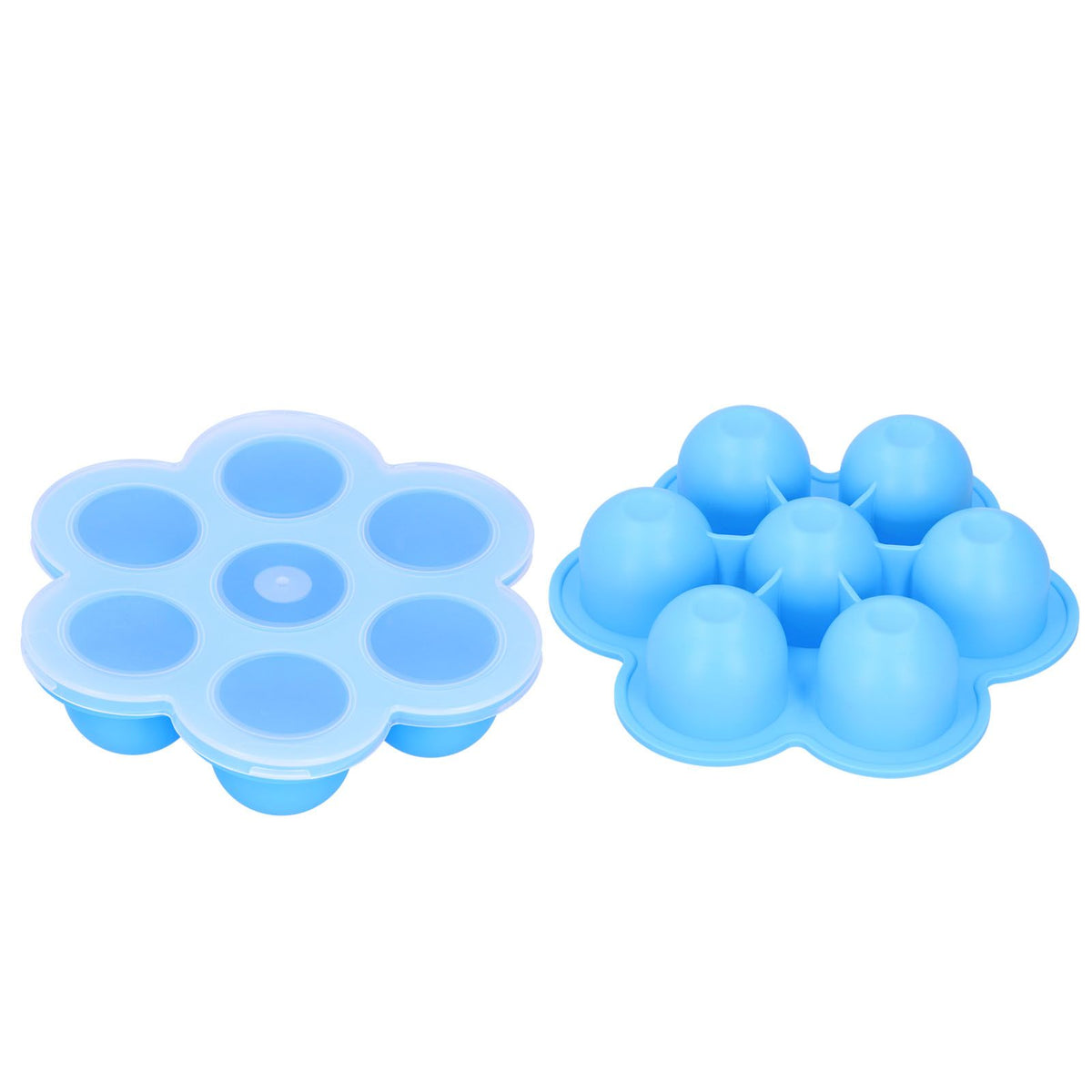 Sky blue silicone baby food storage box with lid, 7-grid design for feeding and supplement organization by Everything Baby