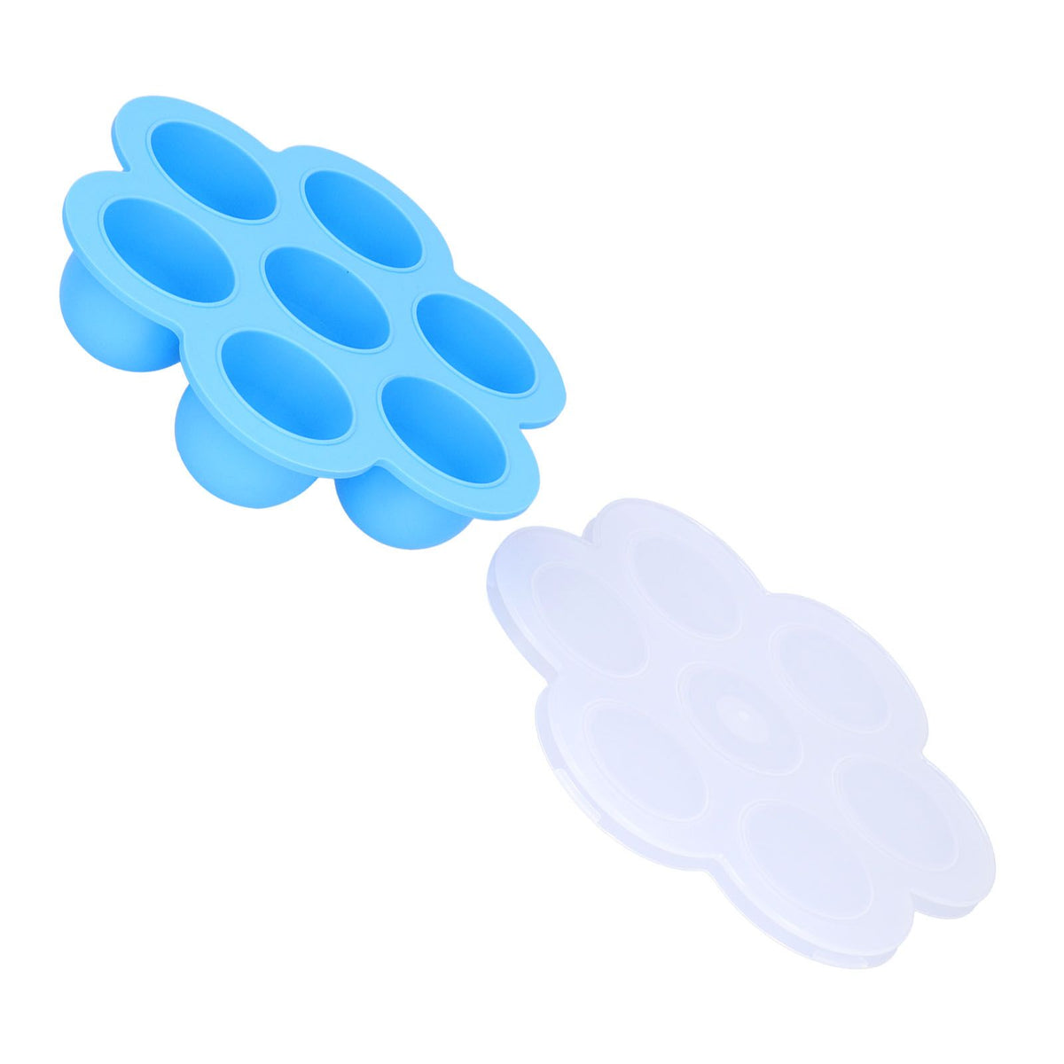 Sky blue silicone baby food storage container with lid, 7-grid supplement box for feeding and nursery use by Everything Baby.