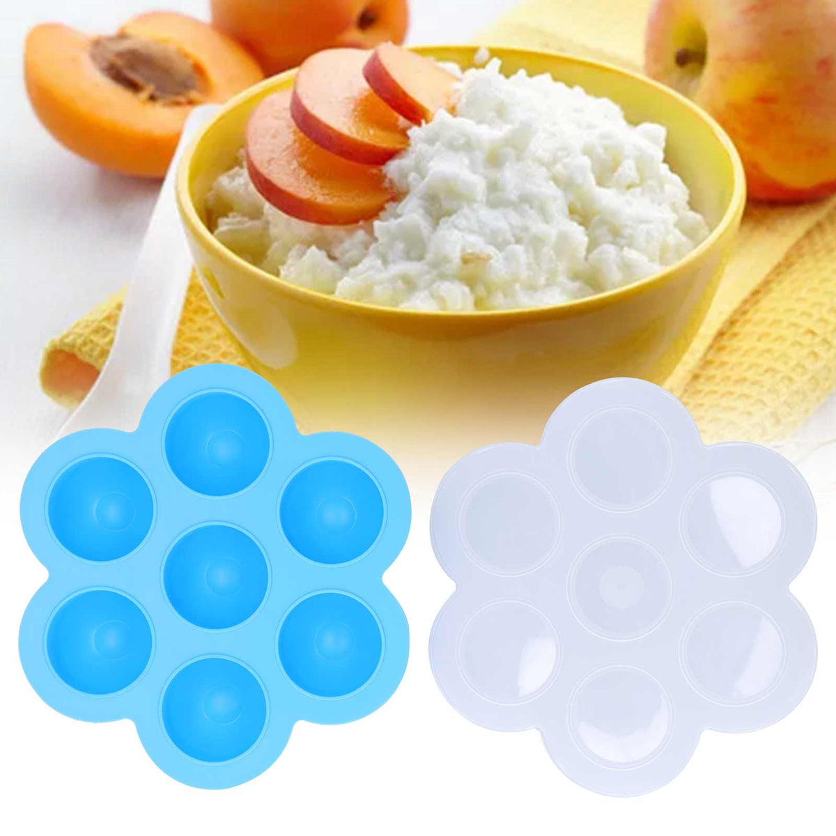 Sky blue 7-grid silicone baby food storage container with lid, designed for feeding and supplement storage by Everything Baby.