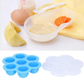 Sky blue 7-grid silicone baby food storage container with lid, ideal for feeding and storing baby food.