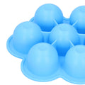 Sky blue silicone baby food storage container with 7-grid design and lid, ideal for baby feeding and supplement storage.