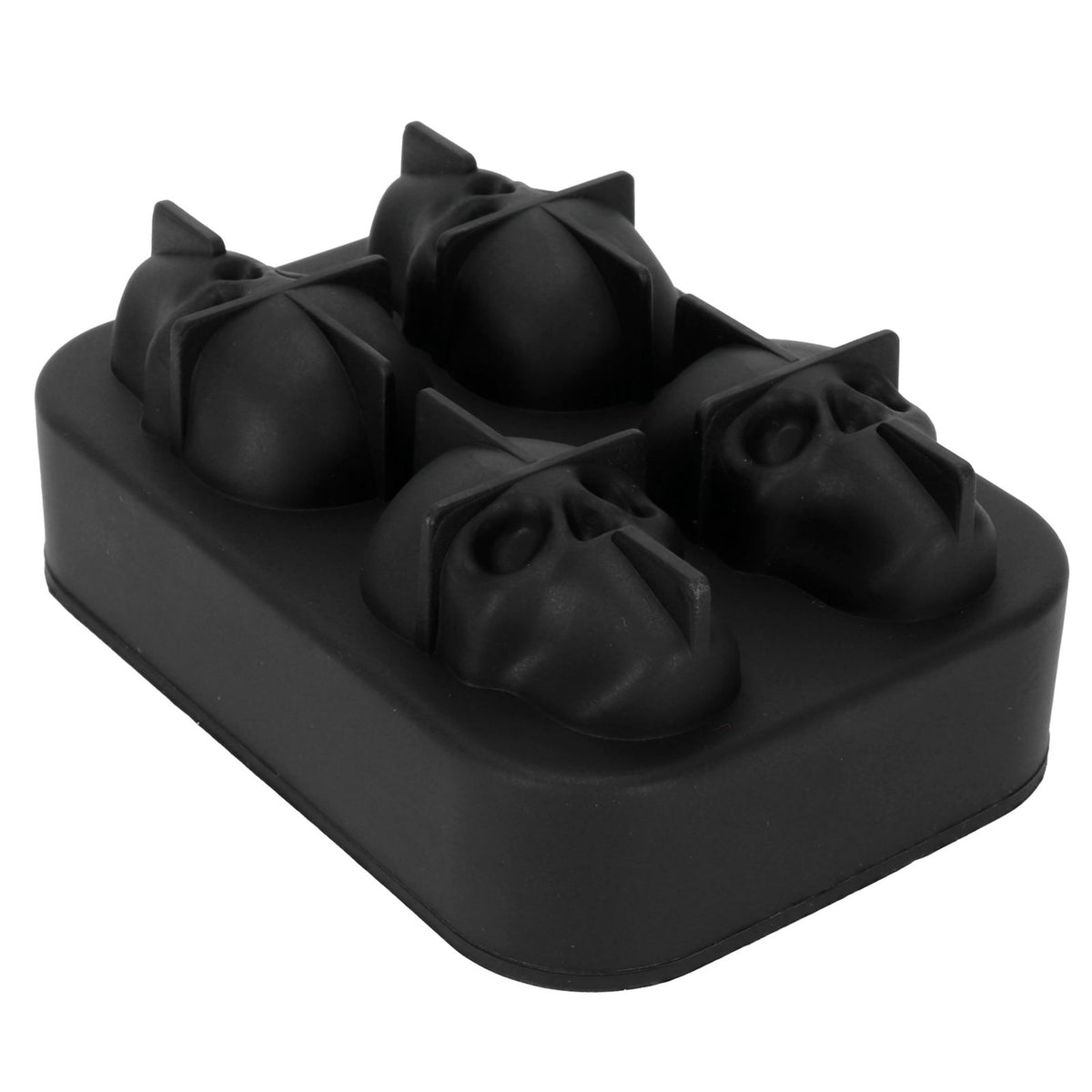 Silicone skull-shaped ice mold tray creating irregular ice cubes for drinks at home bar or summer parties.