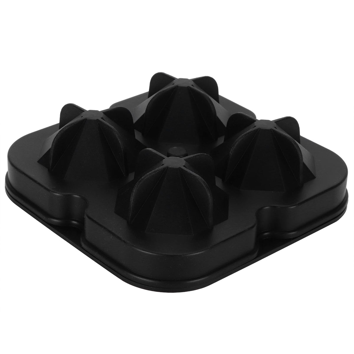 Black 4-grid diamond-shaped ice cube tray by Everything Baby, reusable silicone mold for making stylish ice cubes at home.