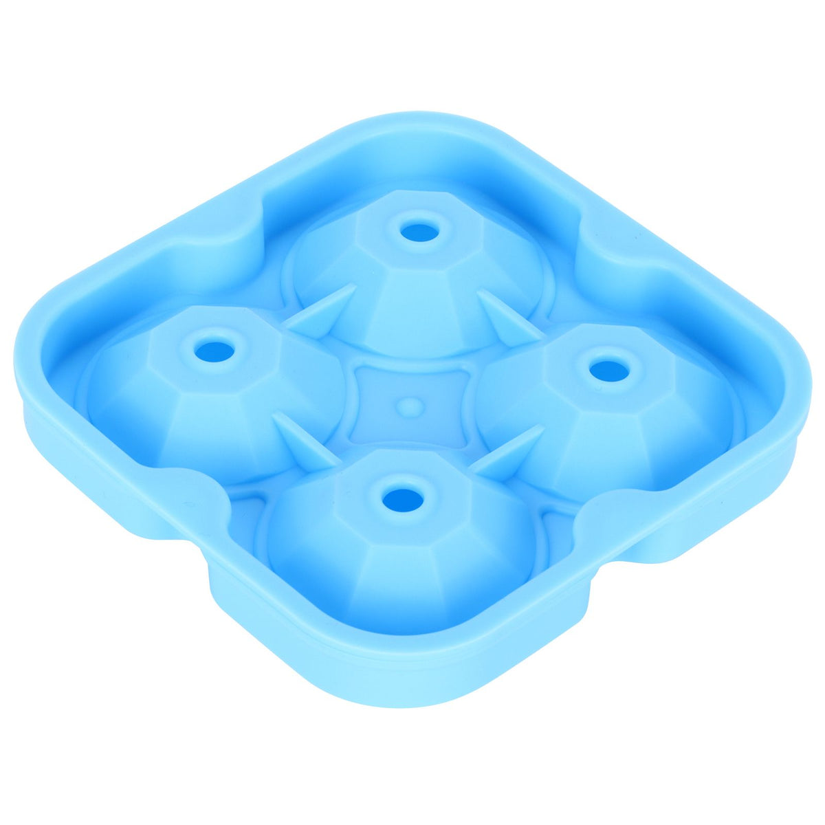 Blue 4-grid diamond-shaped ice cube tray by Everything Baby, reusable silicone mold for making decorative ice cubes at home.