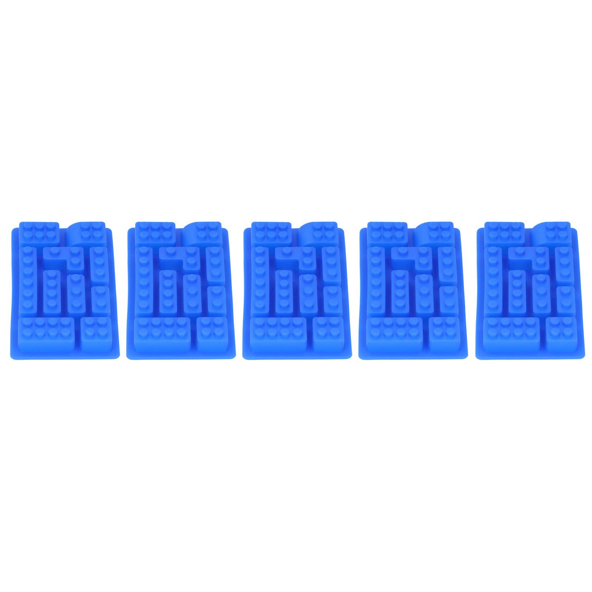 Blue silicone ice tray mold with five block-shaped compartments for baking, chocolate, or DIY cake crafts.