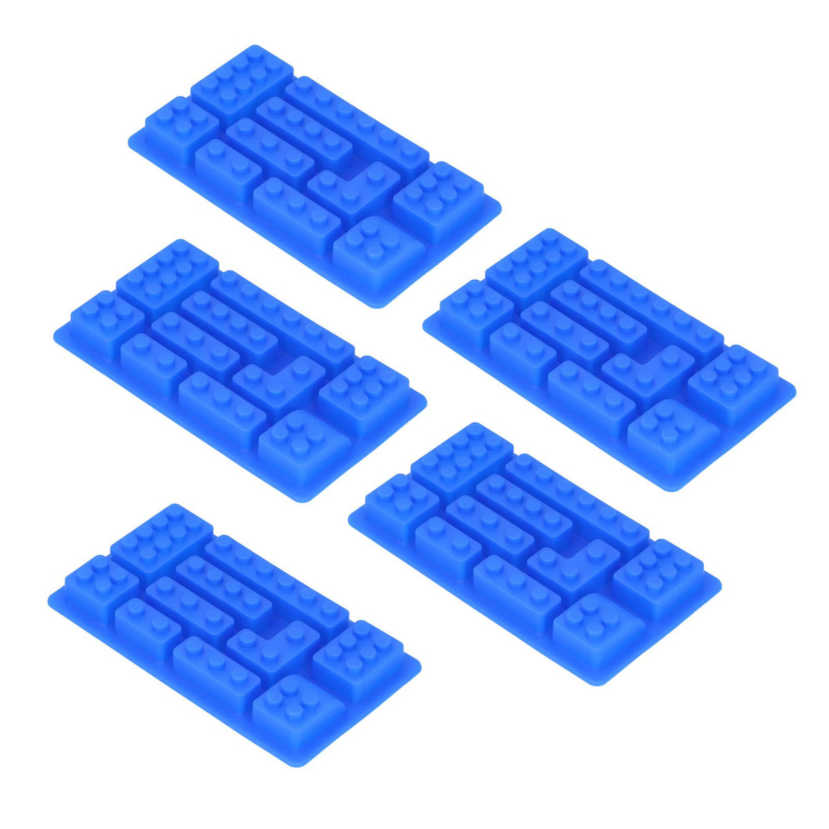 Blue silicone ice tray mold with five blocks, ideal for making ice, chocolate, or cake shapes for baking and DIY projects.