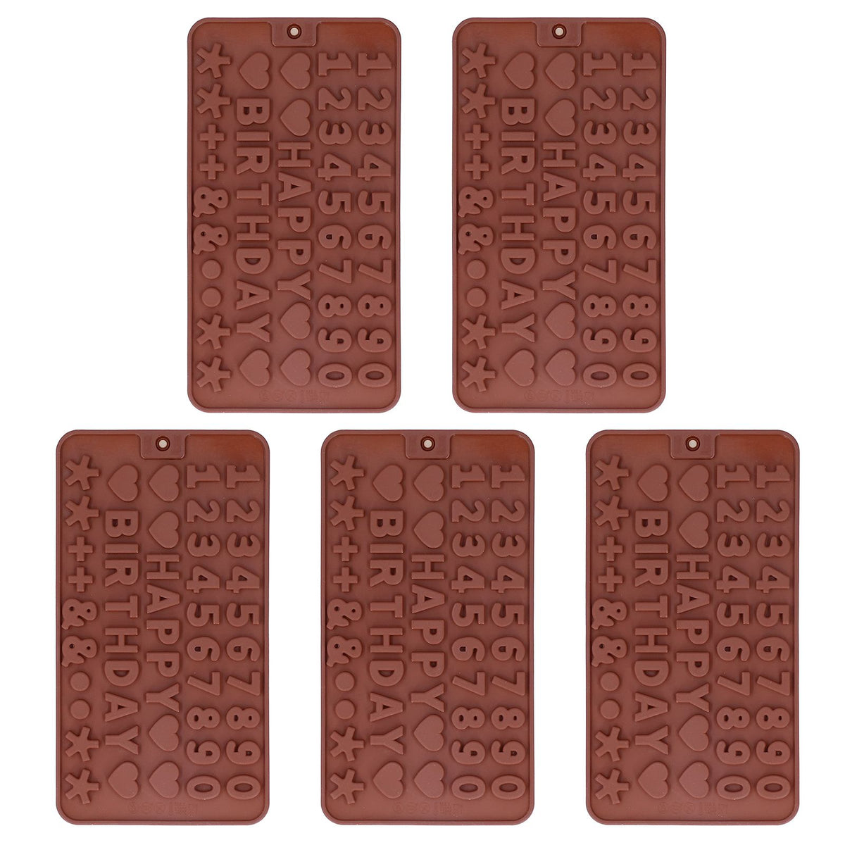 Set of 5 silicone baking molds in cute shapes for making chocolates, puddings, and cakes, ideal for kitchen and baking at home
