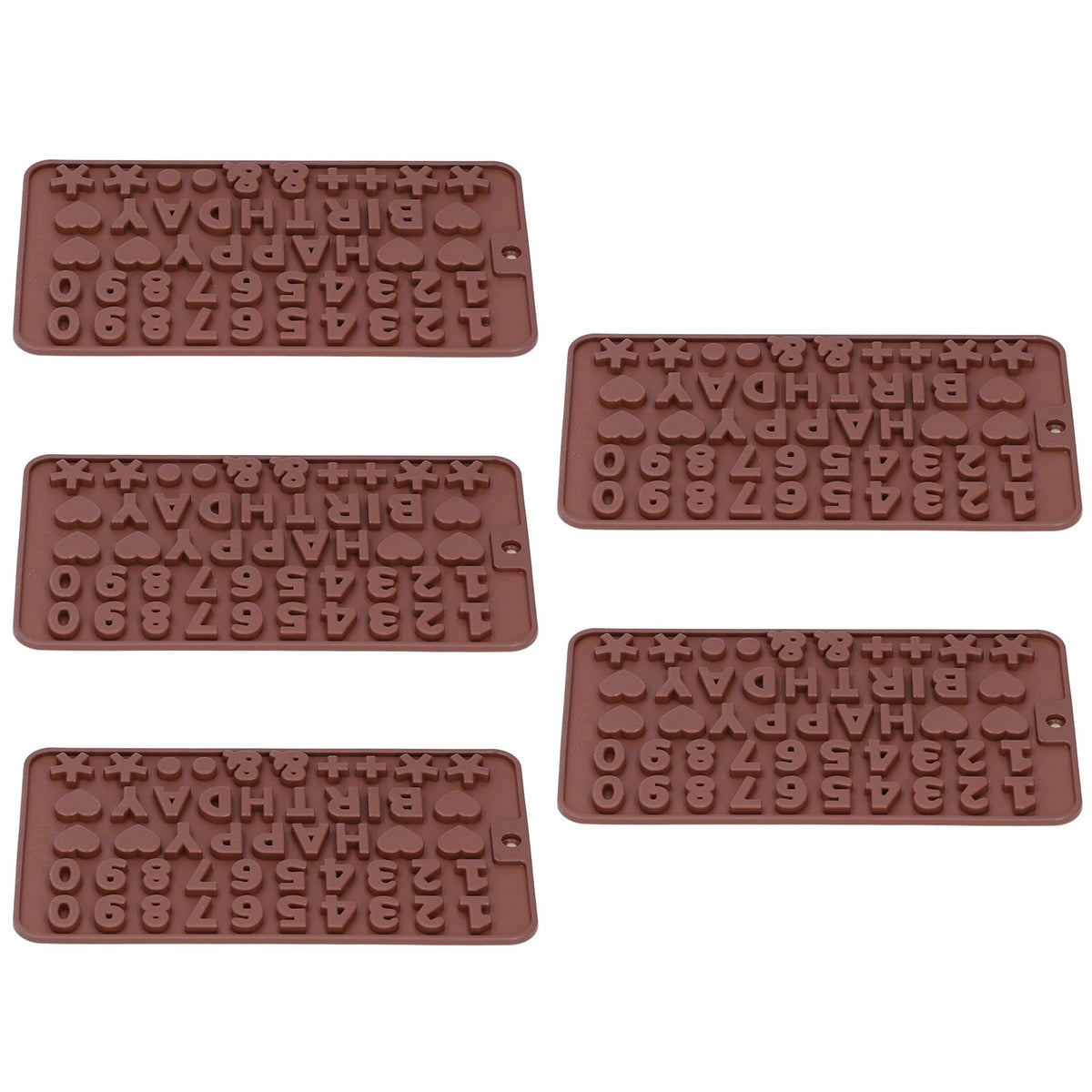 Set of five cute-shaped silicone baking molds for chocolates, puddings, and cakes, ideal for kitchen and home baking.