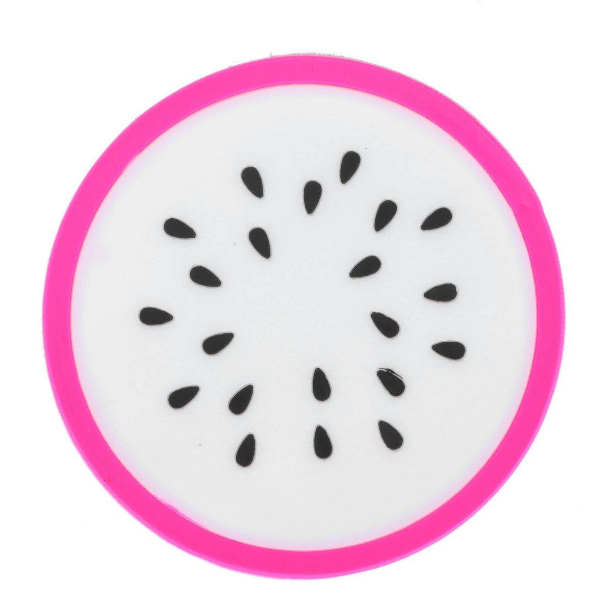Dragon fruit-shaped silicone coaster and placemat for drinks, ideal as a fun kitchen accessory for kids and family use.