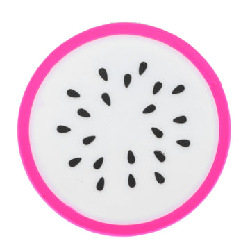 Dragon fruit-shaped silicone coaster and placemat for drinks, ideal as a fun kitchen accessory for kids and family use.