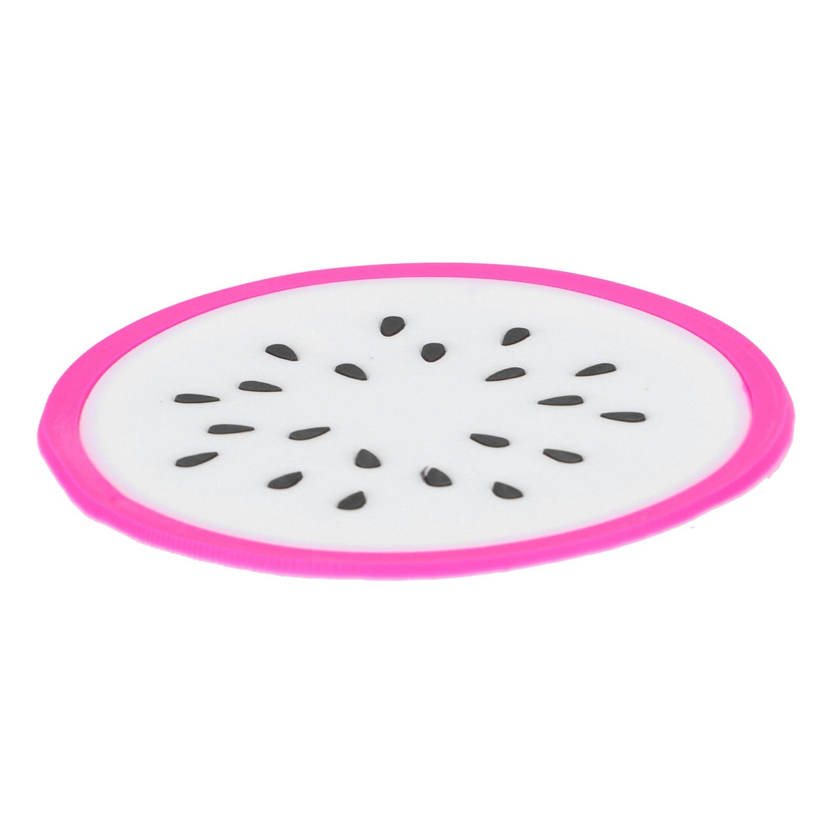Silicone dragon fruit-shaped coaster for cups and drinks, colorful kitchen accessory from Everything Baby, ideal for tableware.
