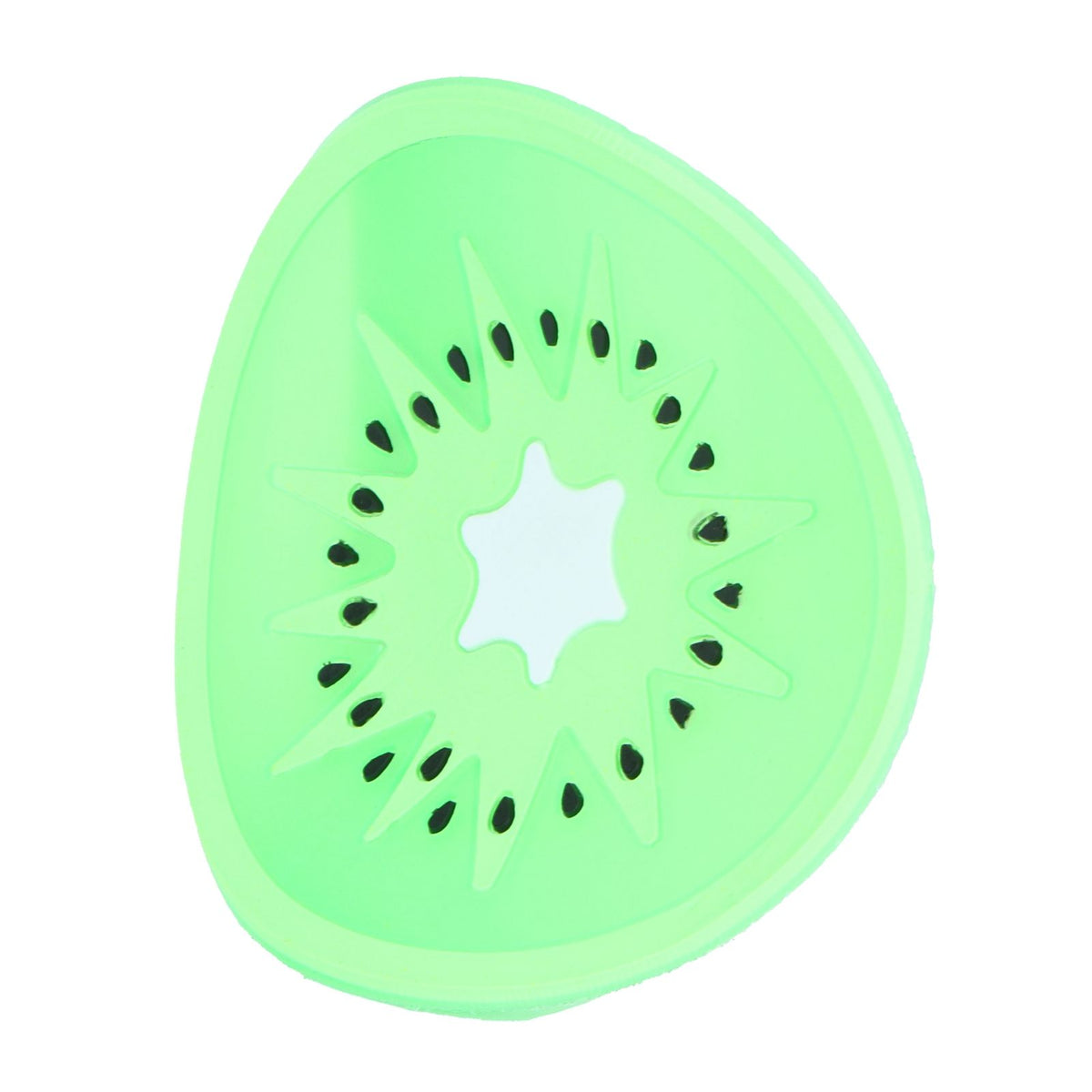 Colorful kiwi-shaped silicone coaster and placemat for drinks, featuring fun fruit design, ideal for kitchen and tableware use.