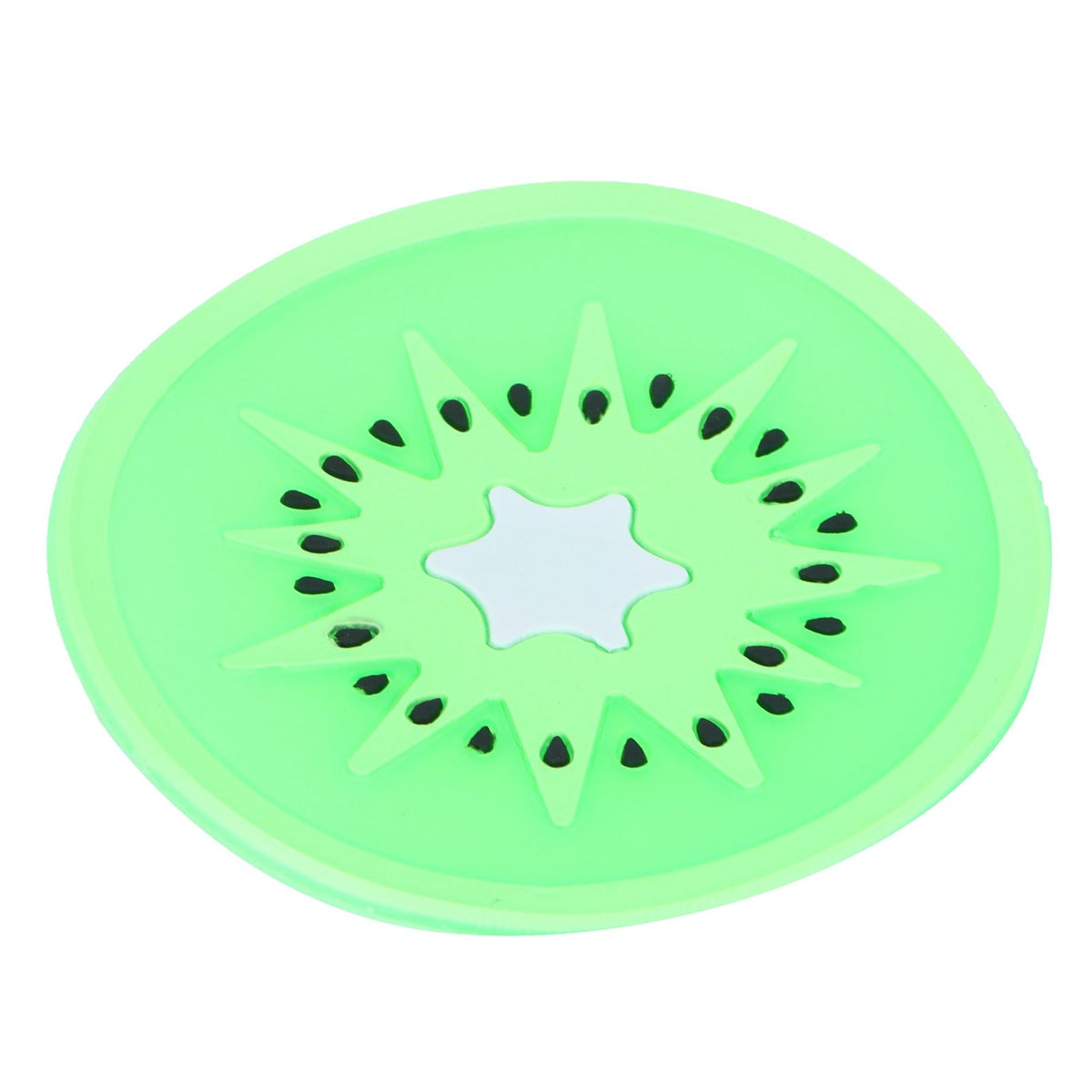 Silicone kiwi fruit-shaped coaster and placemat for cups, ideal for kitchen or baby feeding accessories.