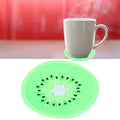 Silicone kiwi-shaped coaster and placemat for cups and drinks, perfect for kitchen and baby feeding accessories.