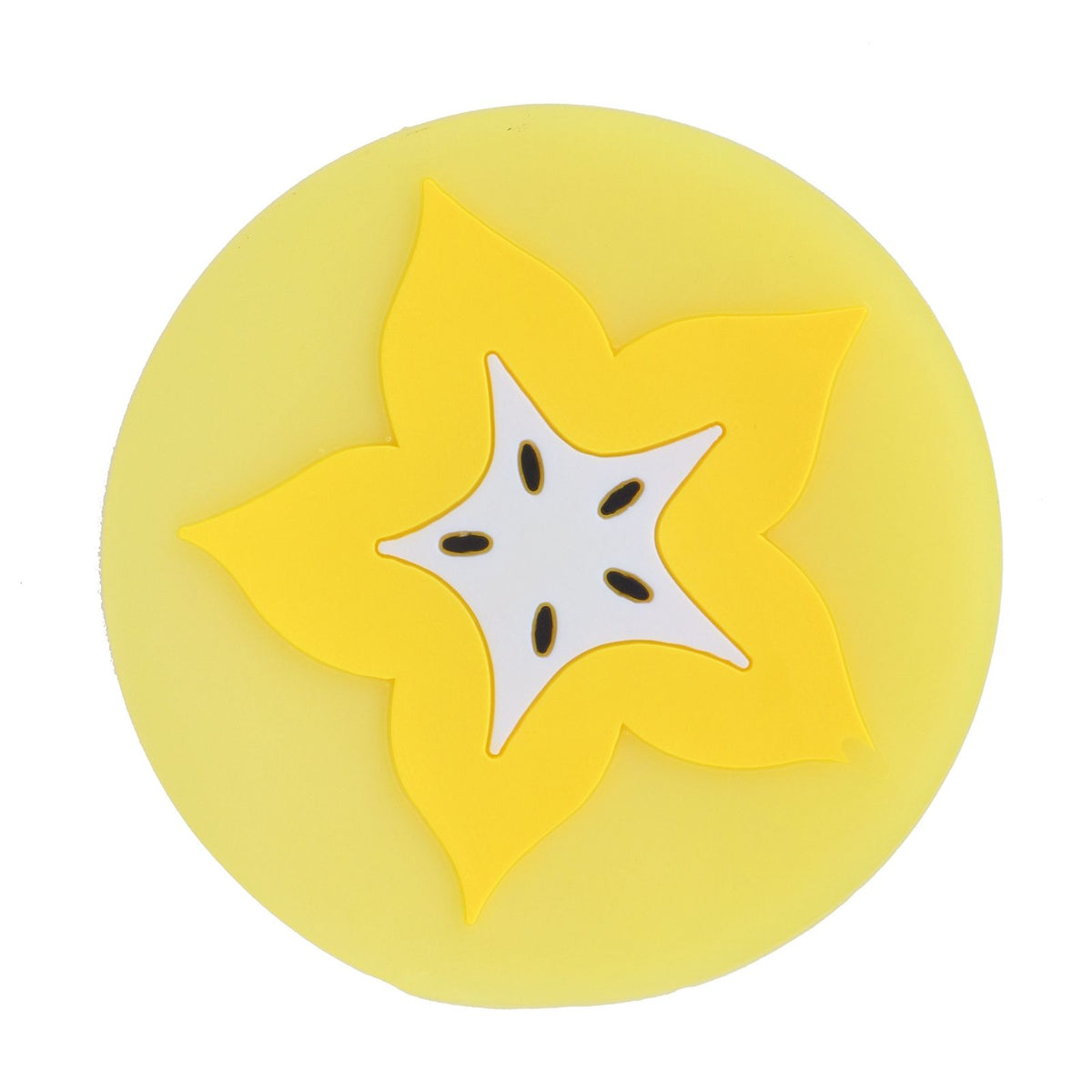 Carambola-shaped silicone coaster and placemat for drinks, designed for kids and babies, featuring vibrant fruit shape and kitchen use.