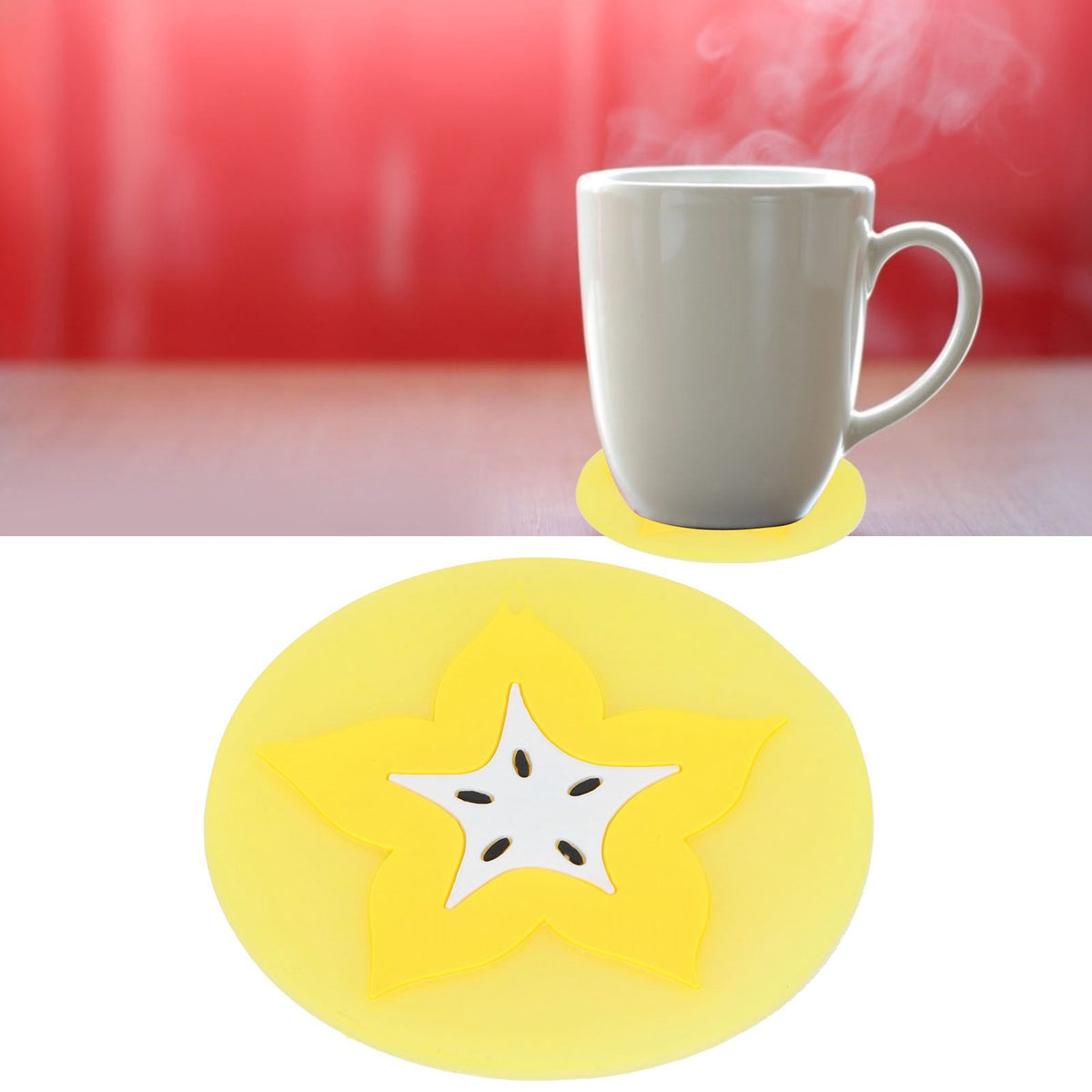 Carambola-shaped silicone coaster and placemat for cups, ideal for baby and kids' nursing and feeding tableware accessories.