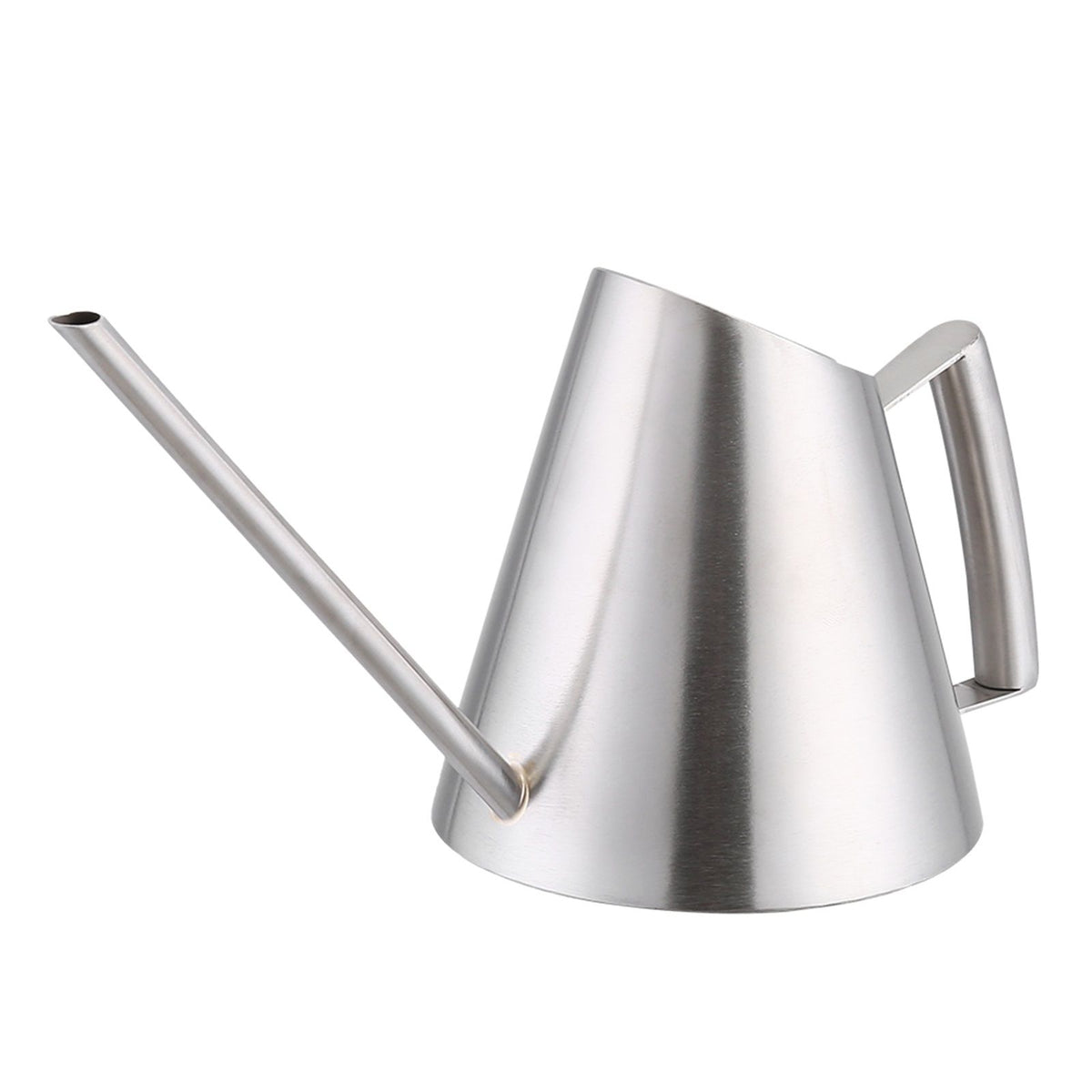 Mini stainless steel watering can in brushed finish, ideal for indoor and outdoor gardening with a 400ml capacity for kids' play.