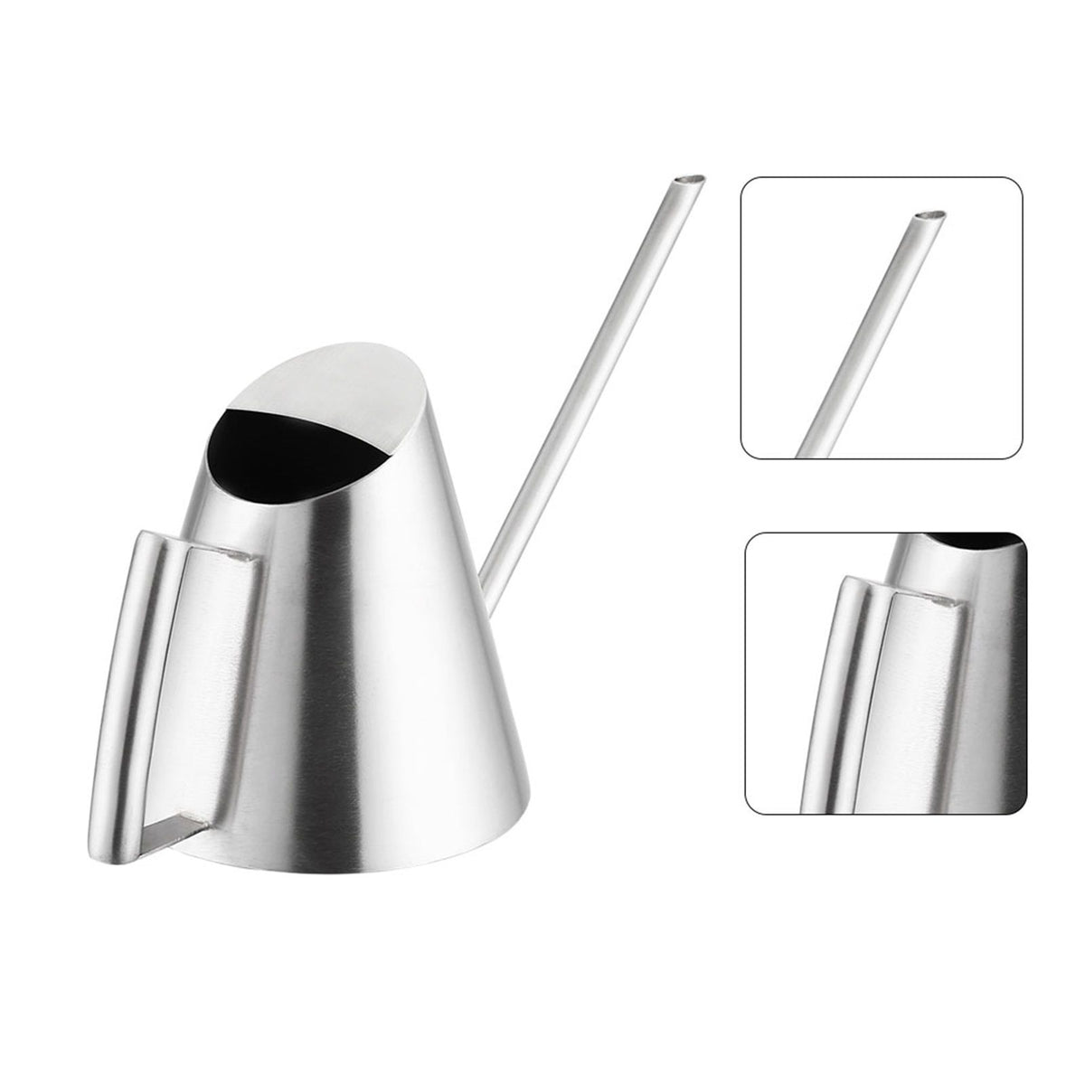 Mini stainless steel watering can for kids, 400ml capacity, brushed finish, ideal for garden planting and outdoor play.