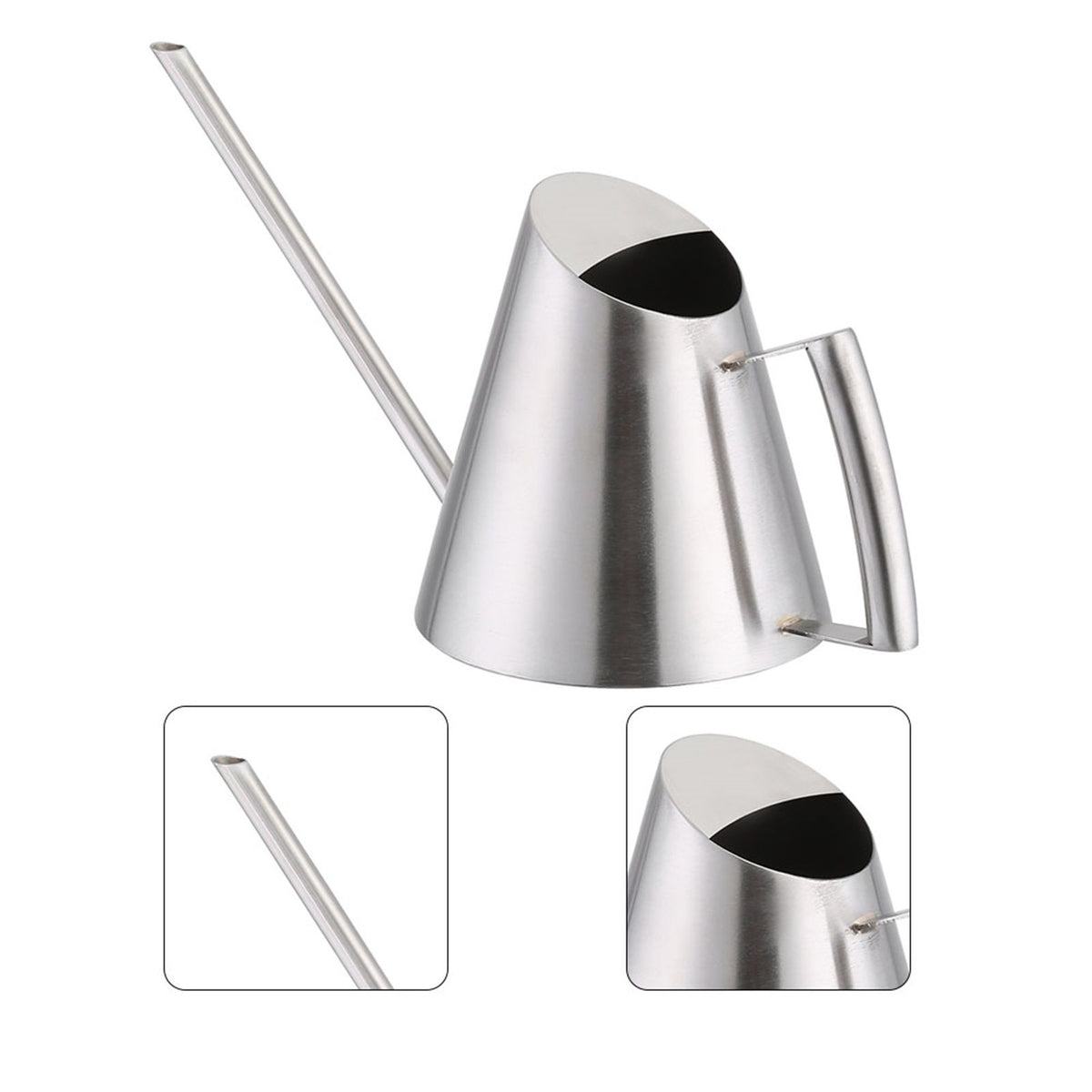 Brushed stainless steel 400ml mini watering can for garden or indoor plants, suitable for kids' outdoor play equipment.