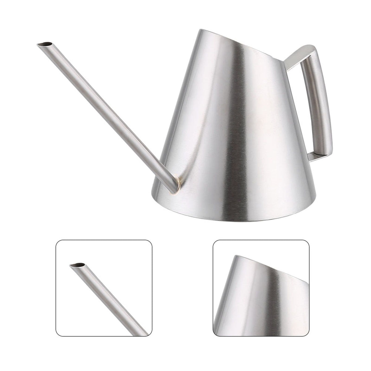 Brushed stainless steel 400ml mini watering can for garden and indoor plant watering, suitable for kids outdoor play.