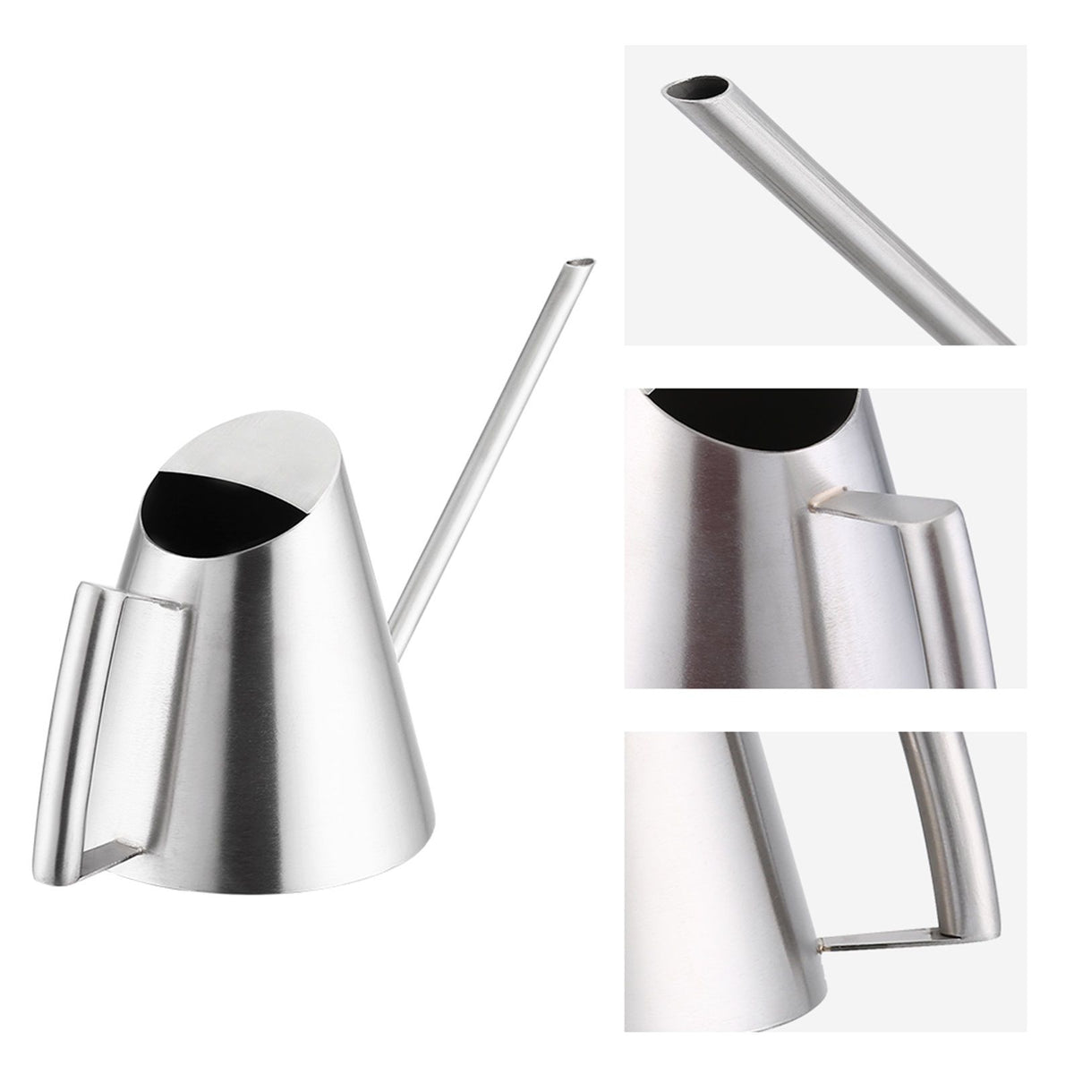 Mini stainless steel watering can with brushed finish, 400ml capacity, suitable for indoor and outdoor gardening and planting.