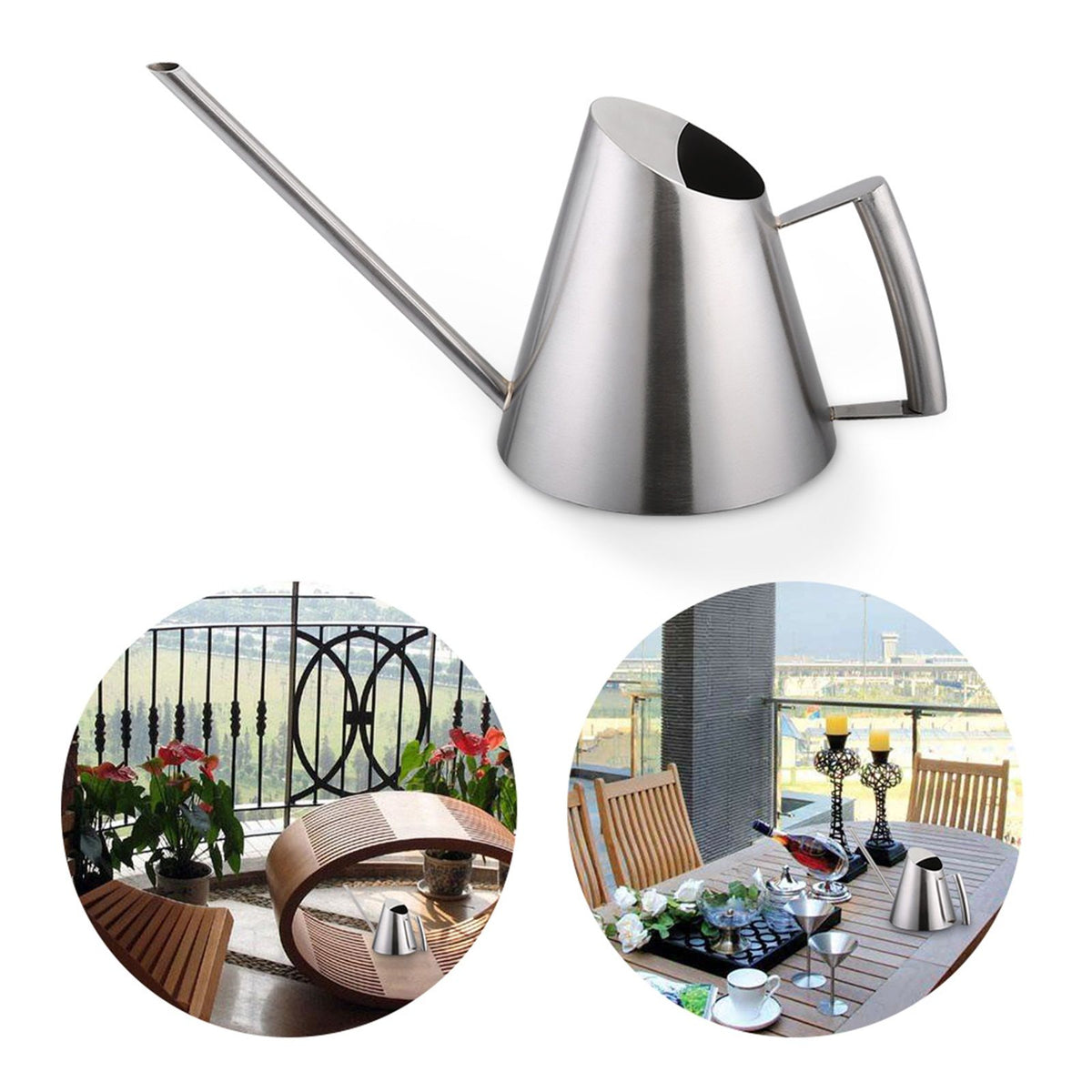 Brushed stainless steel 400ml mini watering can for garden and indoor planting, suitable for kids outdoor play.