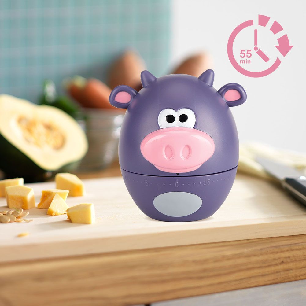 Cute cartoon kitchen timer by Everything Baby, mechanical 55-minute cooking toy for pretend play in kids' kitchen set.