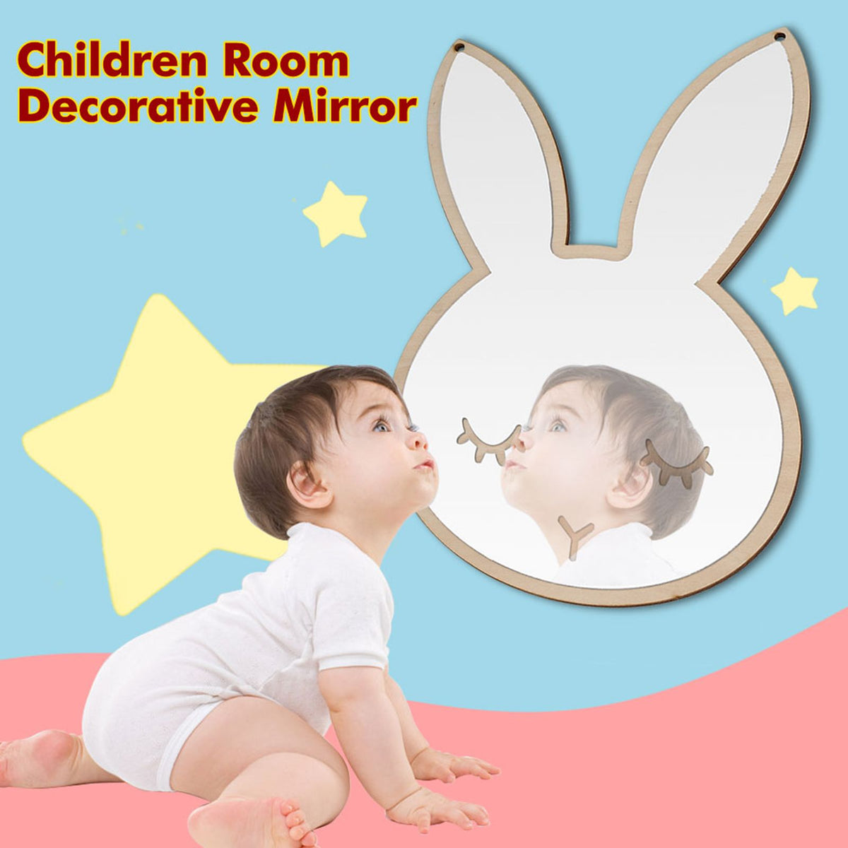 Nordic acrylic decorative mirror wall sticker featuring a rabbit design for kids' room decor and furniture accents