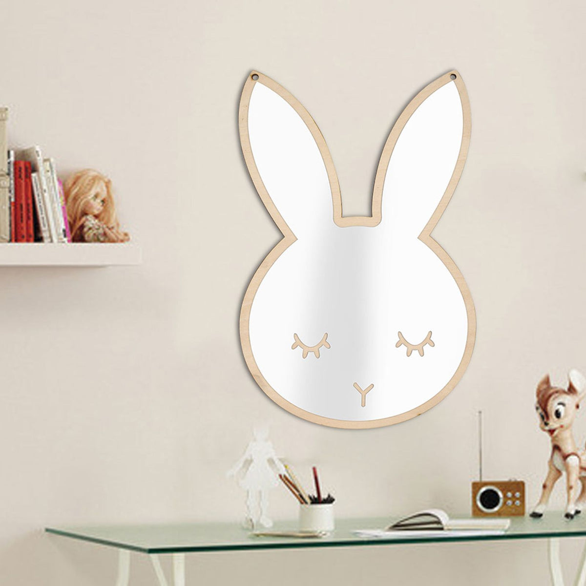 Nordic acrylic decorative mirror wall sticker featuring a rabbit design for children's room decor, by Everything Baby.