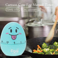 Blue plastic cartoon egg kitchen timer with mechanical alarm, 55-minute capacity, designed for cooking and kitchen use.